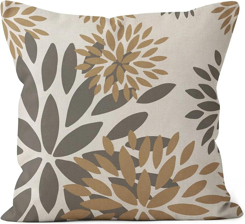 Light Brown Leaf Geometric Linen Cushion Cover for Car Living Room Sofa Bedroom Home Decor, 40x40 45x45 50x50 60x60 Pillowcase