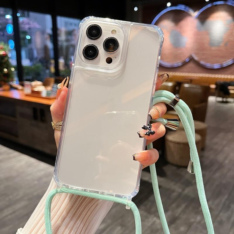 Clear Strap Case For iPhone 17 16 15 13 12 11 14 Pro Max Mini XR X XS Max Plus Air Crossbody Lanyard Cord Plastic Acrylic Cover