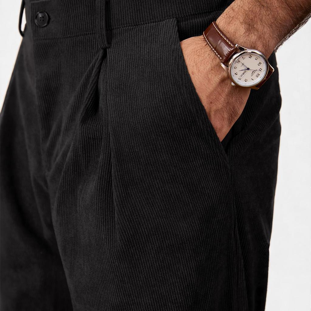 Men's Corduroy Double Pleated Straight Leg Dress Pants Relaxed Fit Comfortable Casual Trousers Fall Winter