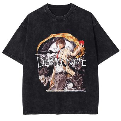 DEATH NOTE Graphic Tshirt Yagami Light Anime Print Vintage Washed Oversized T Shirt Men Women Clothing Cotton Short Sleeve Tees