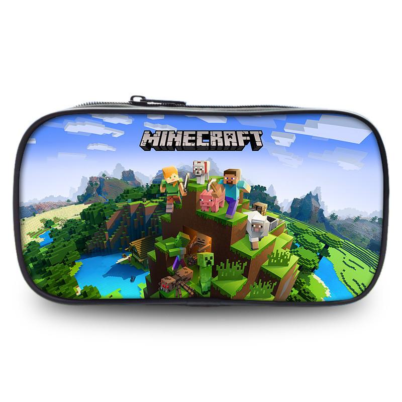 2023 New Large Capacity Kids Minecraft Pencil Case Polyester Cartoon Stationery Bag