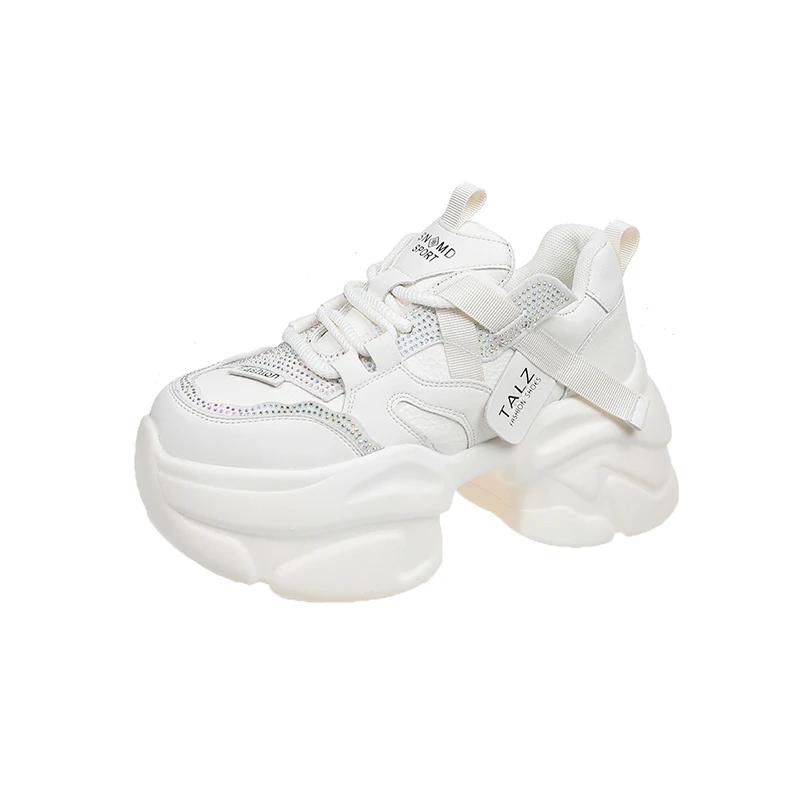 Fashion 8.5CM Microfiber Leather Women Casual Chunky Shoes New Autumn High Platform Wedge Heels Sneakers Outdoor Skateboard Dad Shoes