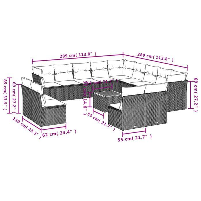 VidaXL Salon de Jardin avec Coussins 14 pcs, Canapés de Patio, Ensemble de Meubles, Mobilier de Terrasse Exterieur, Gris 3256271