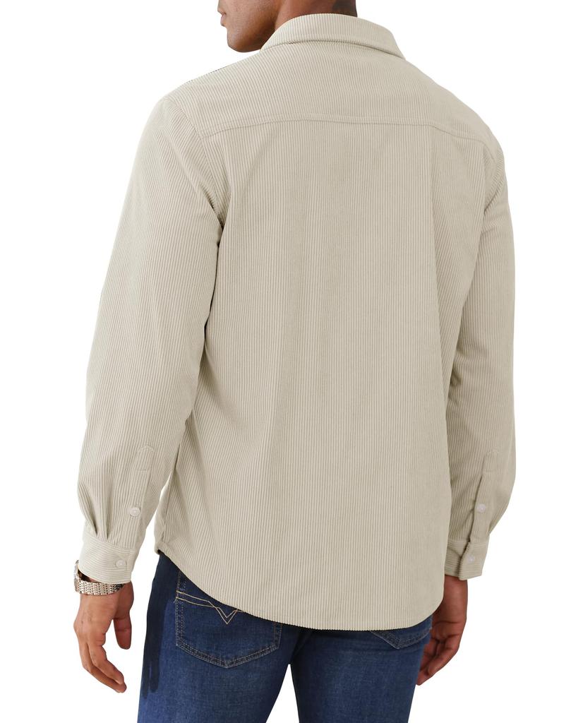 [KEFITEVD] Men's Corduroy Long Sleeve Shirt, Loose Fit Casual Button-Up Overshirt, Warm Autumn Winter Top, White 2XL
