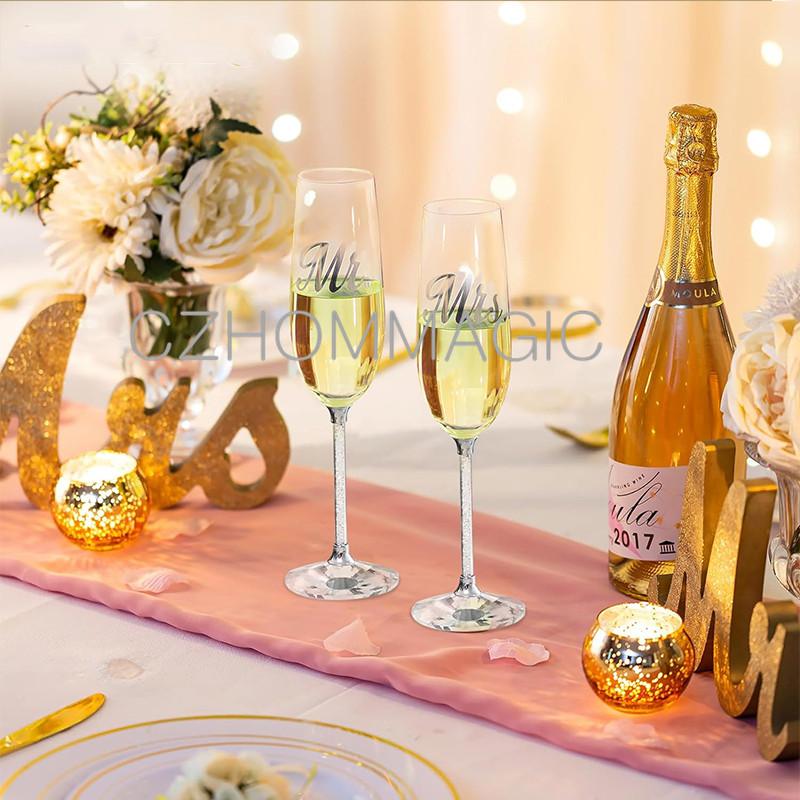 2pc 200ml Wedding Crystal Champagne Flutes Glasses Engraved Mr & Mrs Set for Bride and Groom Toasting Champagne Flutes Cup Gifts