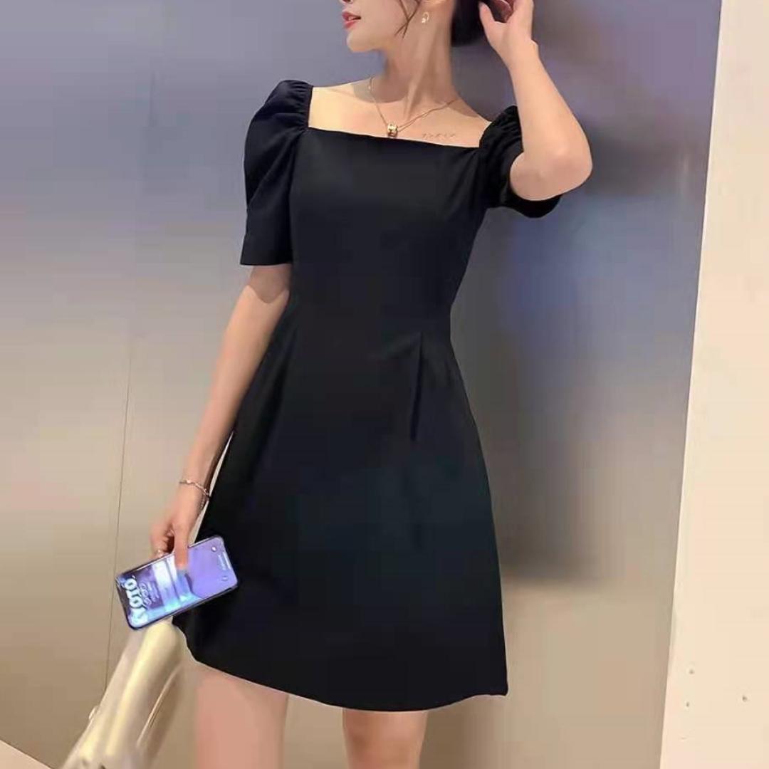 

GMXIA Платье с пышными рукавами, летнее стильное платье с юбкой, утягивающее платье с однотонным вырезом для женщин XXL