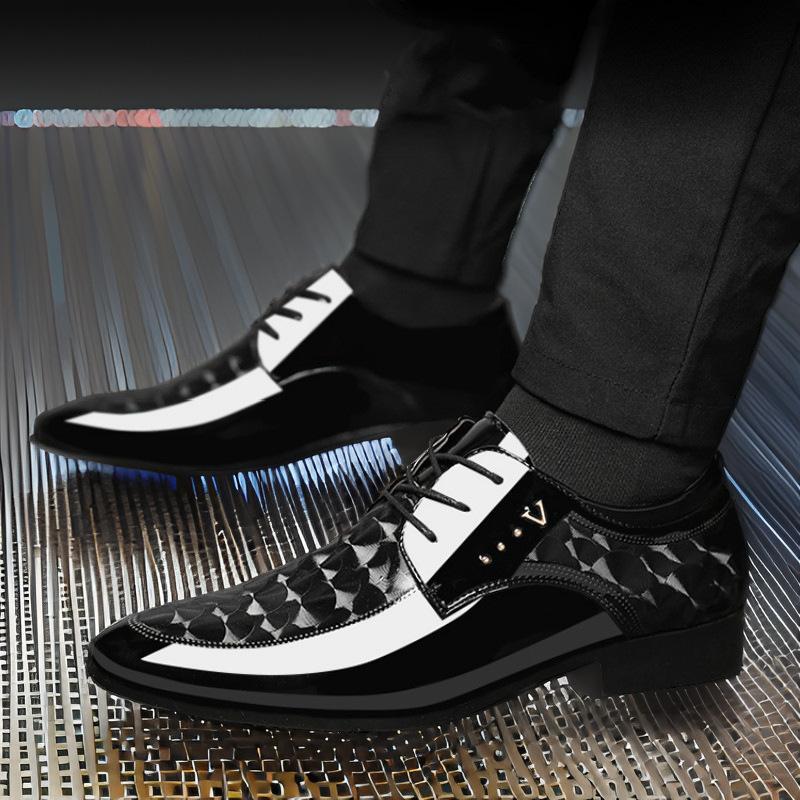 Autumn new men's shoes business dress men's leather shoes large size British pointed glossy youth casual shoes men's tide
