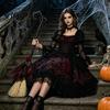 Halloween Theme Party Supplies Witch Broom, Black Tulle Cosplay Costume, Gothic Costume Prop Rose Skeleton Hand Broomstick for Party, Home Decor
