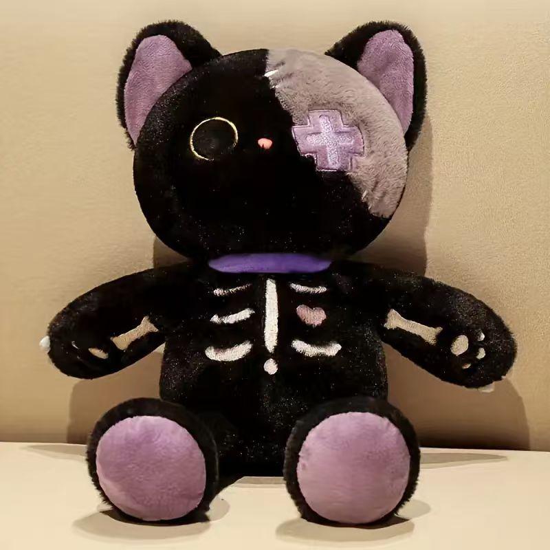 Non-Toxic 35Cm 2 Colors Skeleton Cat Plush Toys Unique Cat Stuffed Animals Halloween Skeleton Cat Plush Doll Eid Mubarak Halloween Gifts 35cm