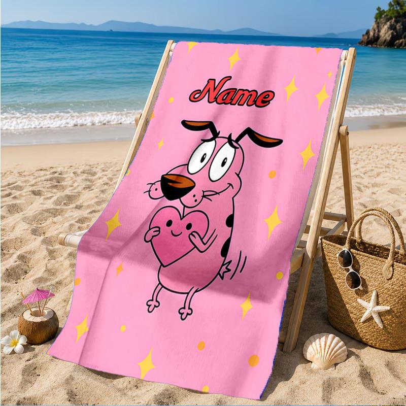 Custom Name Pink Dog Dreamscape Beach Towel Microfiber Beach Towel, Lightweight and Quick-Dry, for Summer Travel, Swimming Pool Gift