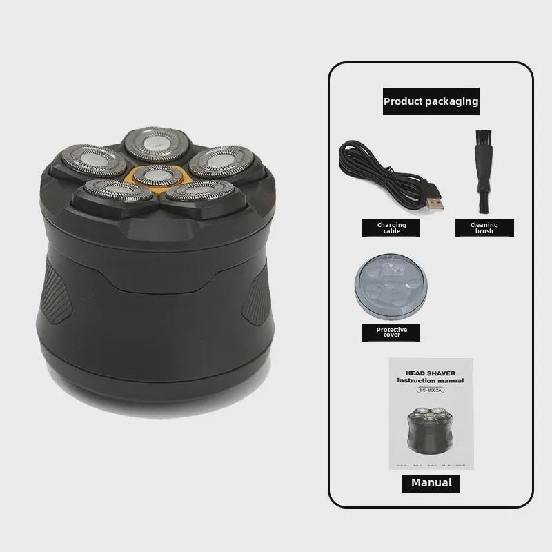 Magnetic Rotating Six-Blade Bald Hair Trimmer, Fully Washable, Type-C Fast Charging