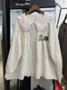 1116 Spring New Women's Lapel Japanese Cotton and Linen Shirt Loose Shirt Embroidered Mori Women's Long Sleeve Top