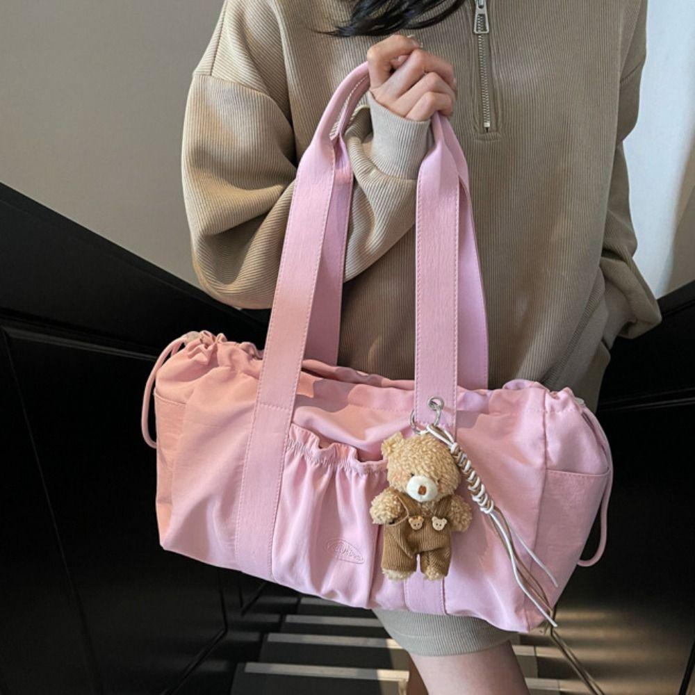 Sweet Drawstring Tote Bag Large Capacity Lightweight Handbag Nylon Shoulder Bag  Office Worker