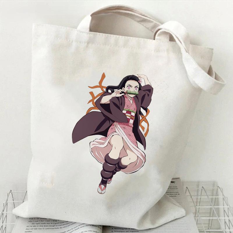 Japan cartoon comicsNezuko Kamado Demon Slayer Printed Shopping Canvas Bag Stylish Shoulder Bag Large Capacity Handbag for Women 7559