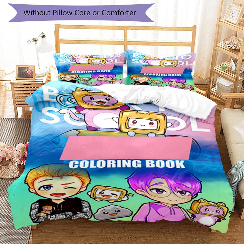 3pcs Lankybox Foxy and Rocky1 Pattern Bedding Set Duvet Cover Set Includes Duvet Cover &pillowcases, Perfect All Season Bedroom Decoration & Gift