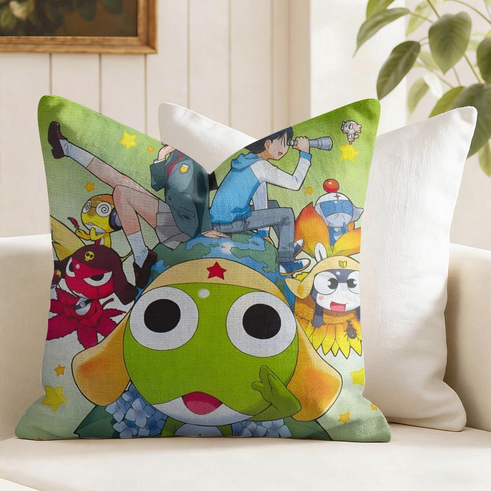 Keroro Gunsou Frog Cushion Cover Eco Linen Pillow Case DoubleSided Print Breathable Durable Zipper Home Decor Gift