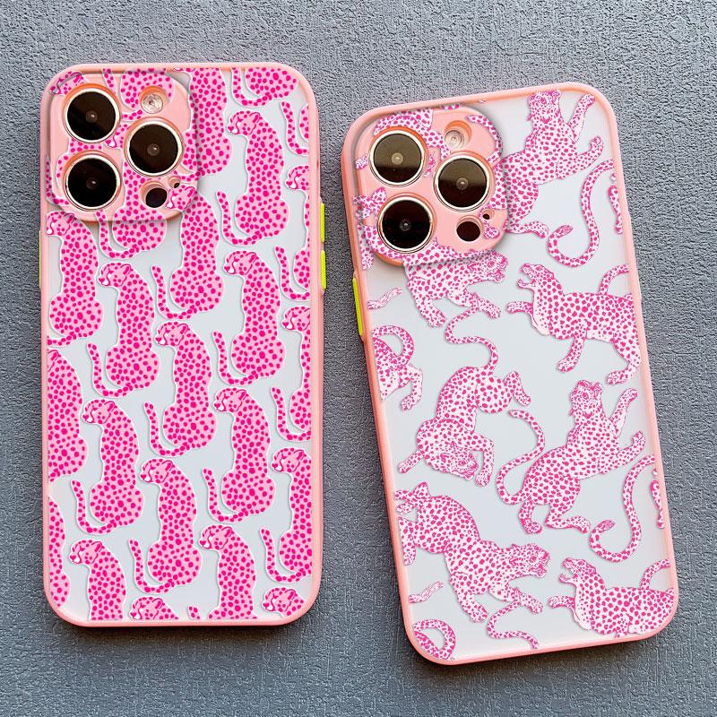 Pink Leopard Print Pattern Phone Case For iPhone 16 15 Pro Max Plus 17 Pro Max 14 13 Mini 12 11 Pro Max Shockproof Back Covers
