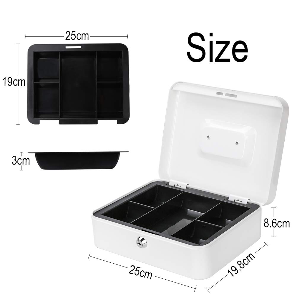 Jssmst (Jessmat) Portable Safe, Key Lock, Metal, 25x20x9cm, A5 Size, GB001bl-xl (White)