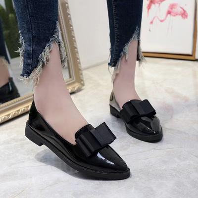 Moda Moda Szpiczaste Damskie Buty Lakierowana Skóra Kokarda Mokasyny Damskie Niskie Obcasy Wsuwane Casualowe Baleriny Płytkie Buty