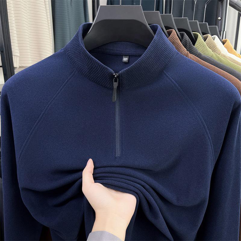 Men's Half-Zip Stand Collar Hoodie, Autumn/Winter Fashion, Long Sleeve, Solid Color, Loose Fit Top.