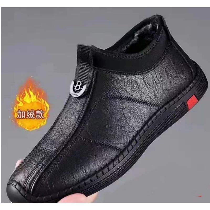 Shoes Men's New Soft-soled Men's Casual Leather Shoes Fleece Warm High-top Simple and Fashionable Men's Shoes