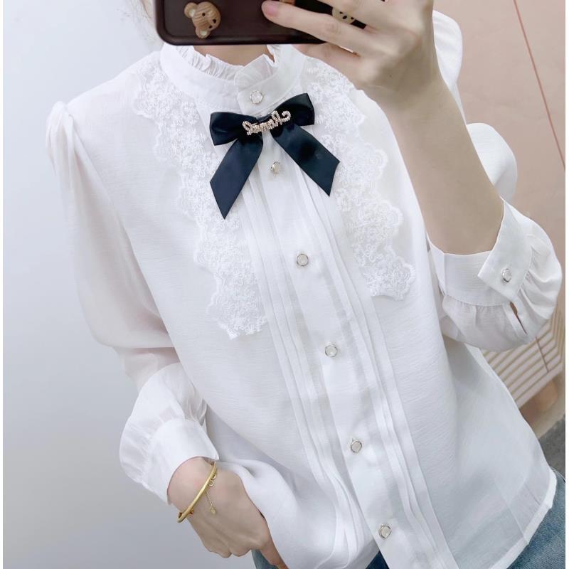 Spring 2026 Patchwork Lace Slimming Long Sleeve Top XL 118-128 jin белый