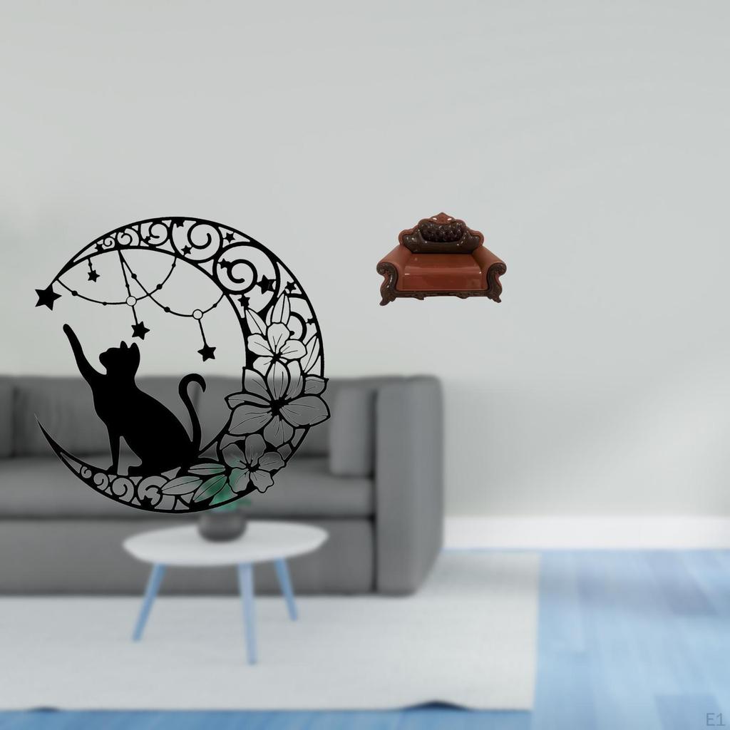 Mystical Black Wall Art Sculpture for Cat Lovers with Miniature Sofa Chair Model DIY Accessory And