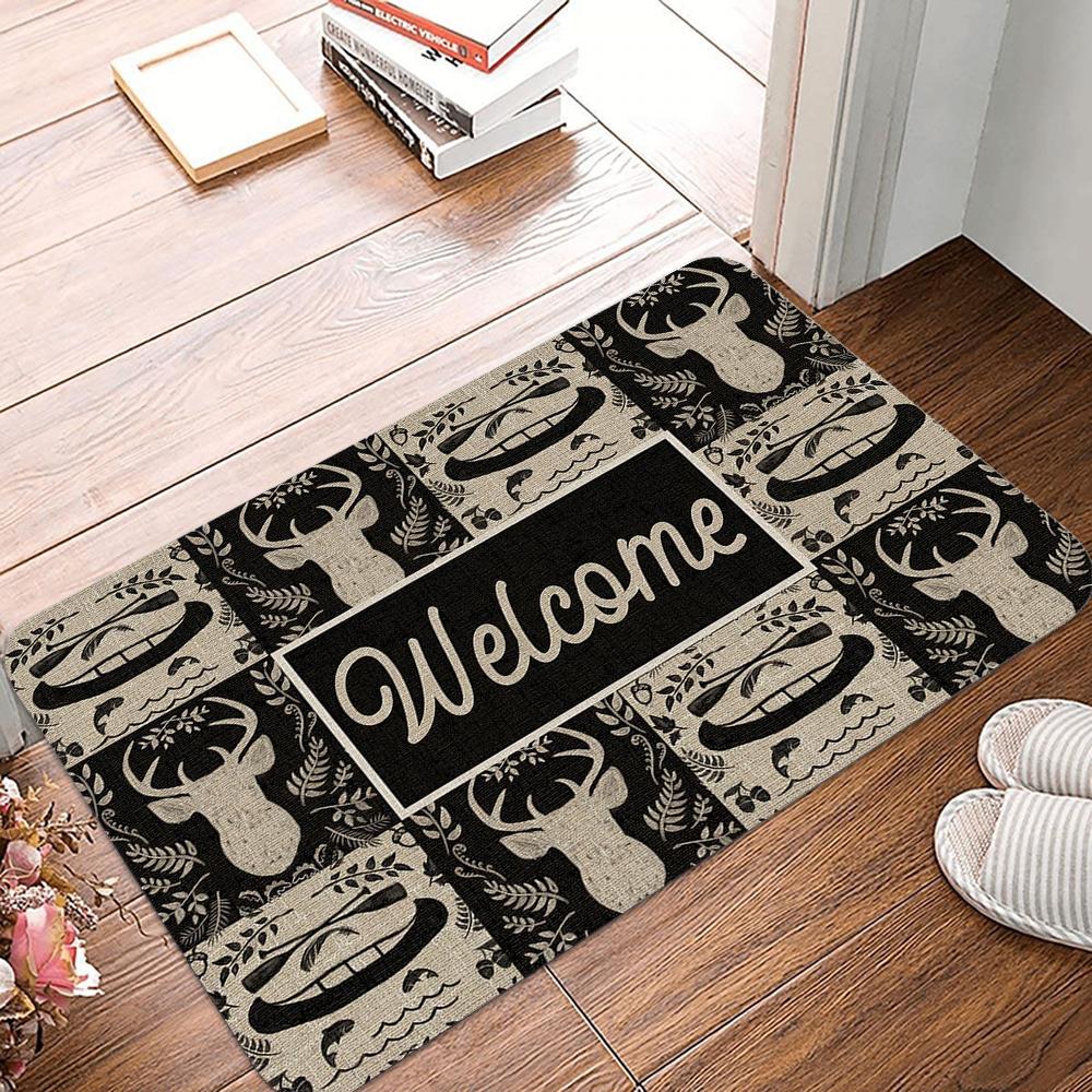 Vintage Wood Forest Deer Moose Elk Welcome Decorative Doormat,Wildlife Animal Deer Floor Mats,Farmhouse Decor For Home Bedroom