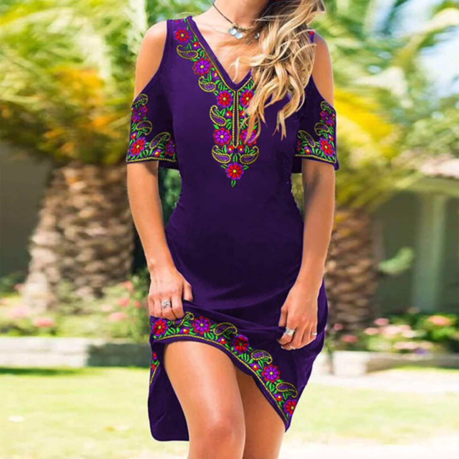 

Жіночий модний жіночий пуловер, повсякденне плаття з принтом і V-подібним вирізом із воланами та короткими рукавами. S фіолетовий