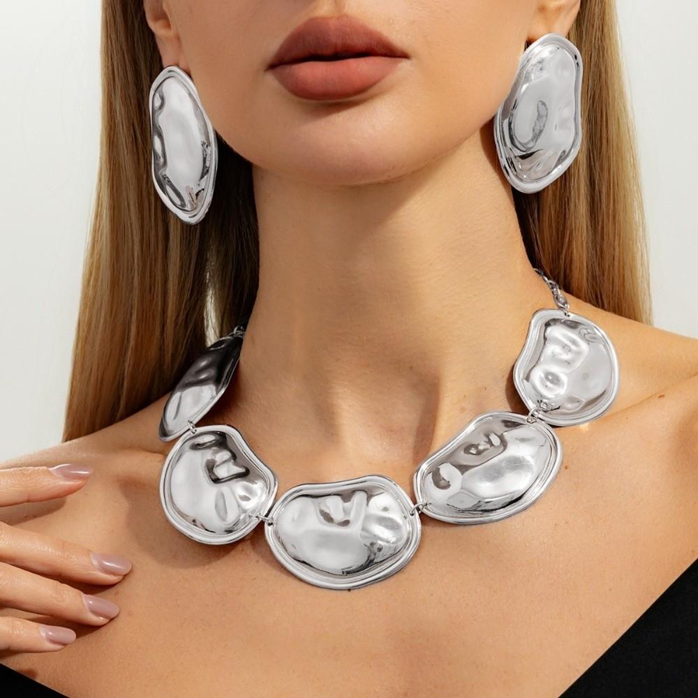 Exaggerated Drop Earrings Glossy Necklace Earrings Luxury Long Chain Necklace  Women Jewelry Set