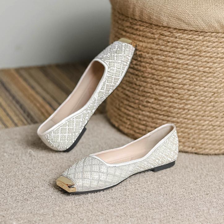 Women's Casual Flats Comfortable PU Leather Square Closed Toe Lightweight Ballet Shoes Comfortable Flat Shoes Dressy Shoes Women's Work Loafers Shoes