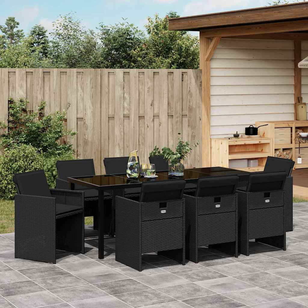 Outdoor Dining Set with Cushions 9 pcs Black Poly Rattan