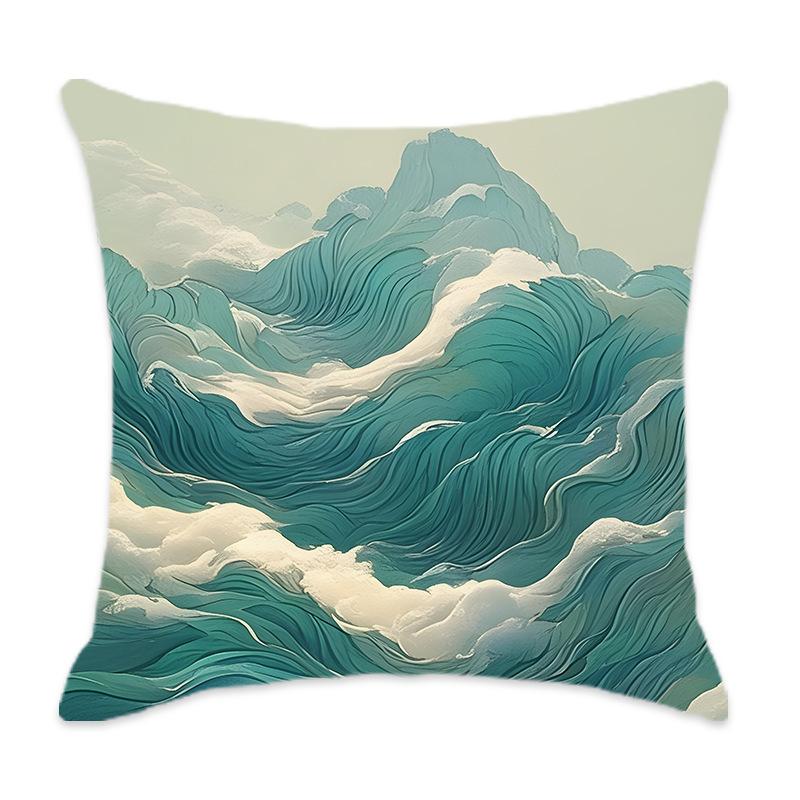 New Cyan Chinese Mountain Series Pillow, Comfortable and Soft Car Home Bedroom Bedside Pillow Cushion
