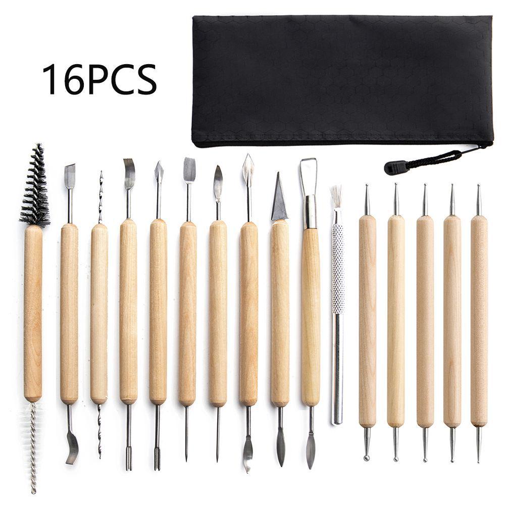 6-Piece Pottery Clay Tool Set: Double-Headed Lace and Sculpture Knives with Red Wood Handles