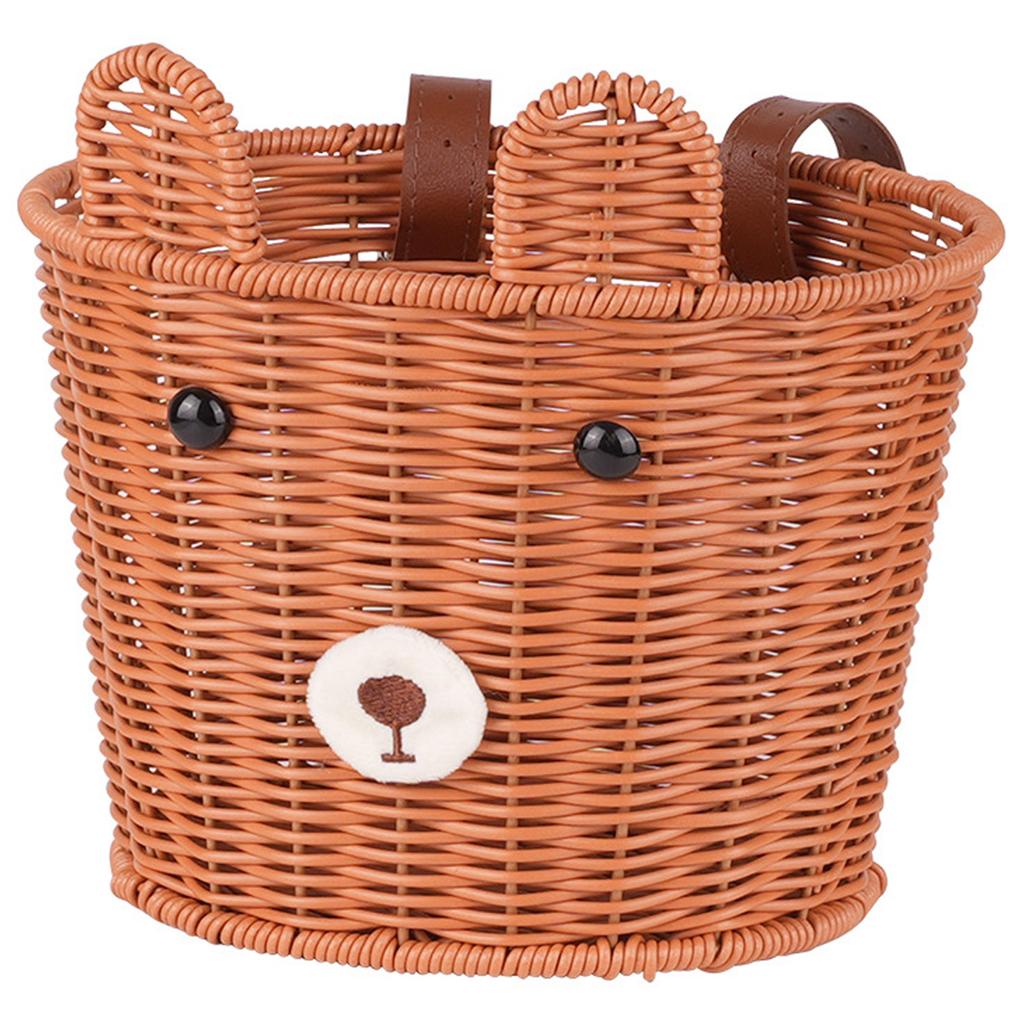 Vintage Woven Bicycle Front Basket for Balance Bike Retro Style Handmade Rattan Basket with Metal Bracket for Kids Bike Storage