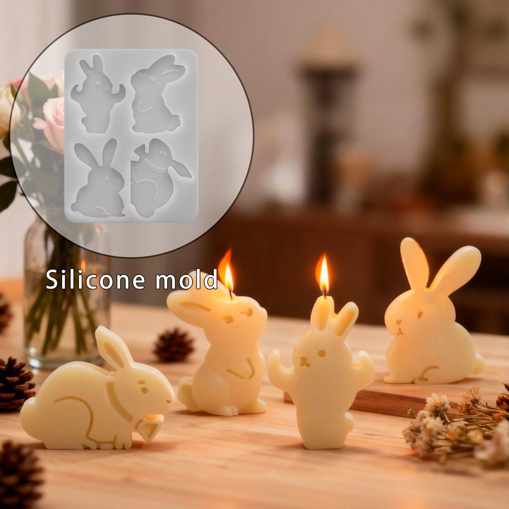 DIY Easter Cute Bunny Figurine Resin Mold Candle Aromatherapy Plaster Silicone Mold Desktop Storage