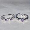 2 Pieces Adjustable Rings Purple Rhinestone Engagement Rings Y2K Rings Aesthetic Jewelry Alloy Material Gift for Women