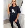 Oversized T Shirt Black Praying Hands With Rosary Cross Print Casual Streetwear For Women