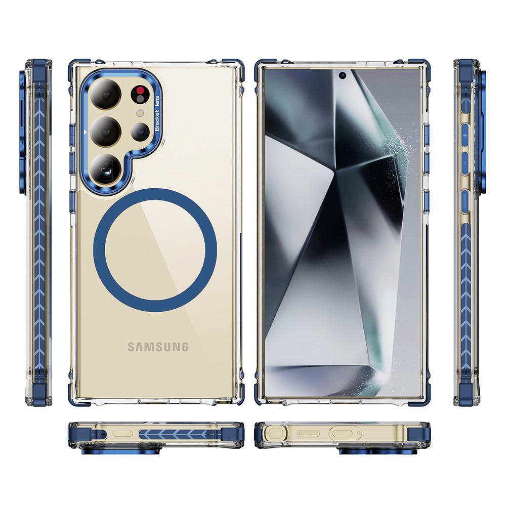 For Samsung Galaxy S24 Ultra Clear Phone Case with Lens Kickstand Cover Compatible with MagSafe