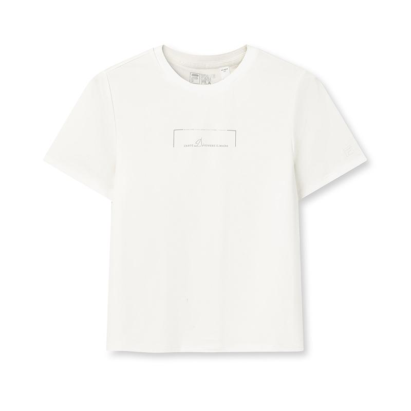 FILA White Fashion Simple Casual Comfortable Versatile Knitted Short Sleeve T-Shirt Women tops Cloud-White F11W623113FWT S