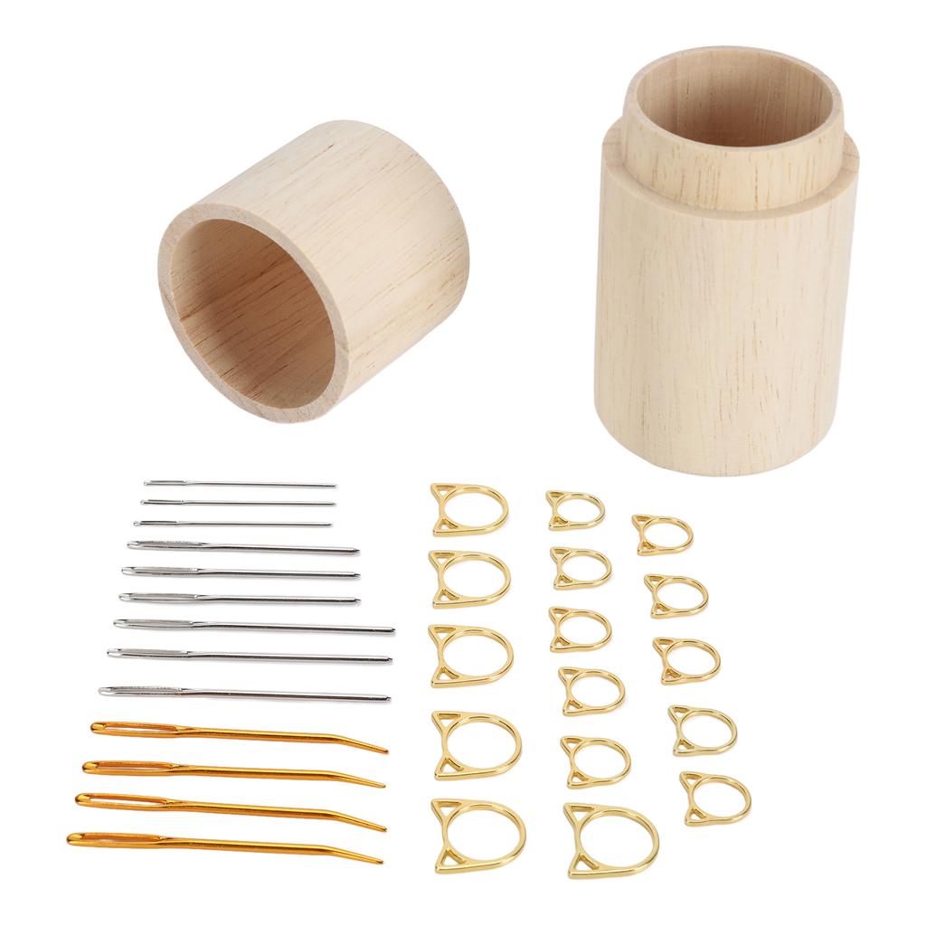 Sewing Needle Storage Bottle Wooden Holder Tube Portable Compact Case Household Supplies Carved Wool Knitting with