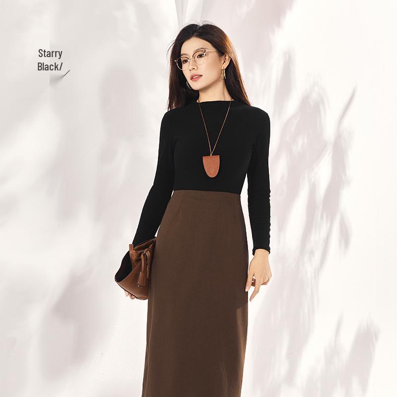 Women's Slim-Fit Tencel Wool Knitted Long Sleeve High Neck Shirt