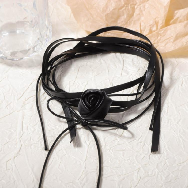 Multi Strand PU Leather Choker Necklace for Women Handmade Camellia Flower Clavicle Chain Party Wear Neck Accessories