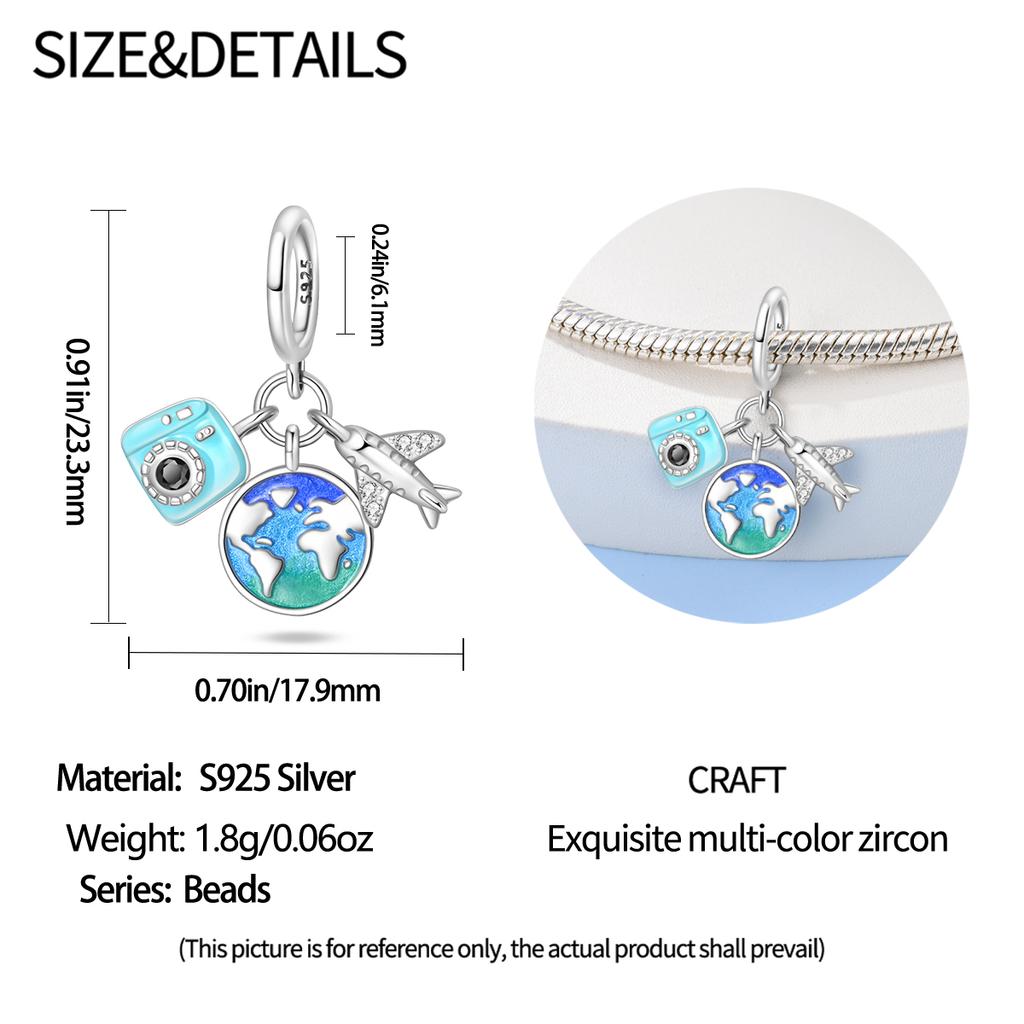 Original Copper Charms Luxury Blue Camera Pendant Travel Airplane Beads Fit Bracelet Diy Women Making Delicate Gift