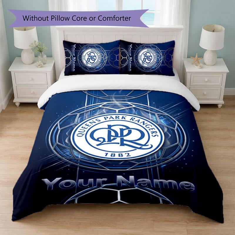 Queens Park Rangers FC Set Biancheria da Letto con Testo Nome Personalizzato 1 Copripiumino+2 Federe Logo Calcio Regalo Personalizzato per Occasione Speciale Decorazione Camera da Letto