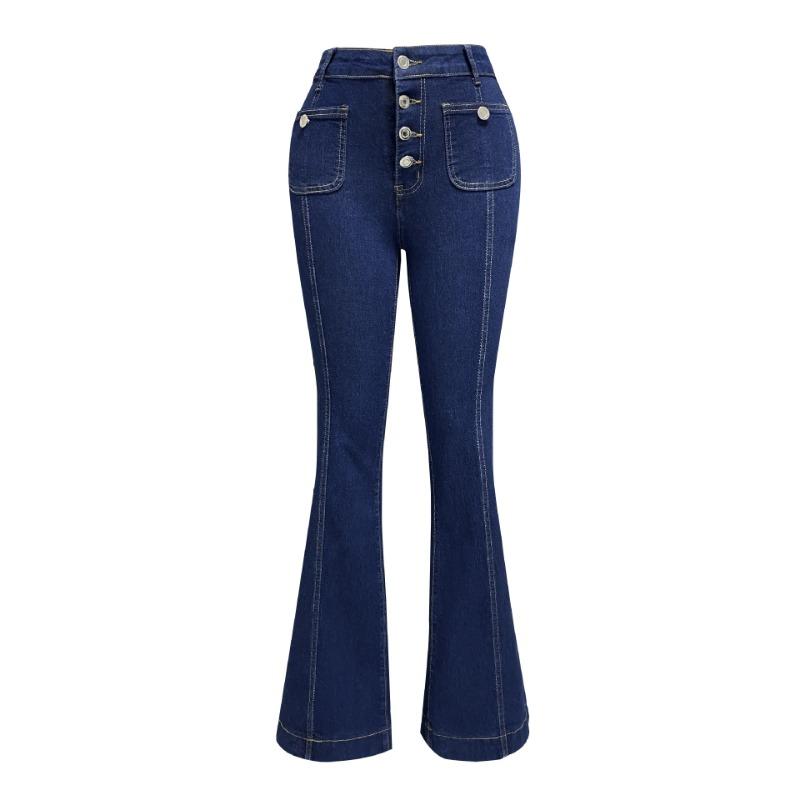 YYFS Women's Fashion Denim Casual Solid Color Print High Waist Buttons Trousers Pants & Capris