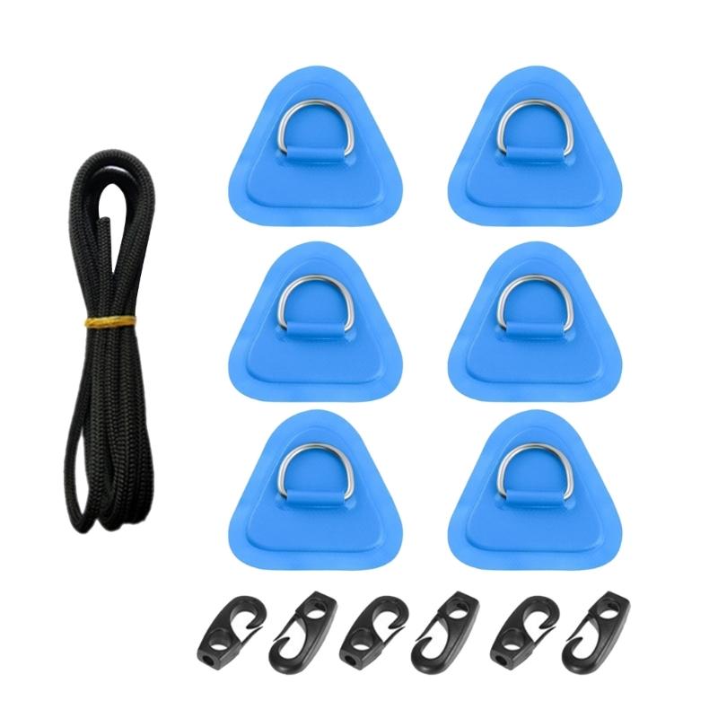 6Pcs Stainless PVC Stand-Up Paddleboard Patches Kayak D-Rings Hooks Kayak D-Rings Pad with Bungee Rope for Kayak Deck