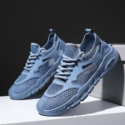 Mesh-Sneaker für Herren Handgefertigte Schuhe Herren Blaue Sneaker Outdoor Sommer Bequem Transparentes Mesh Walking-Schuhe Koreanische Ausgabe