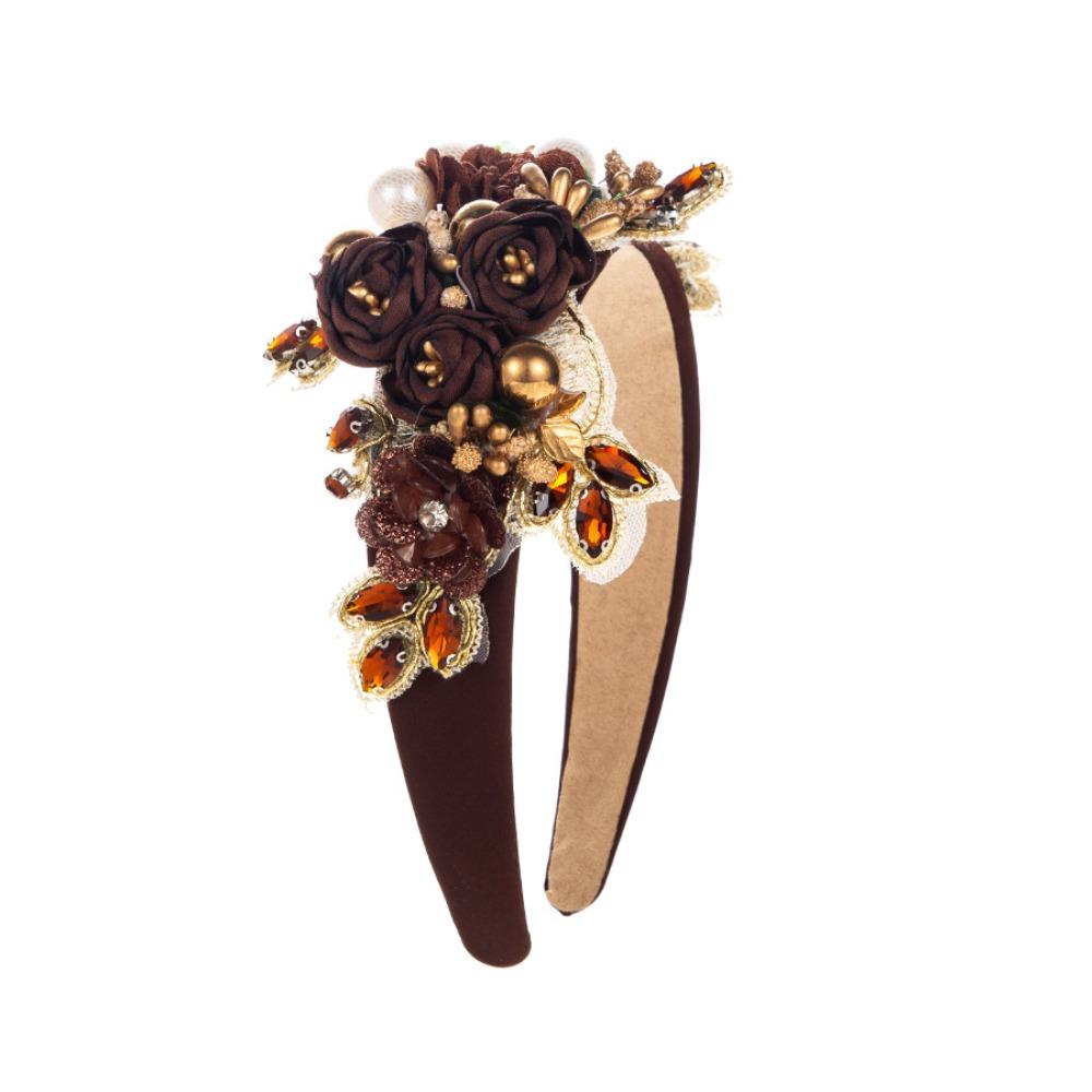 Pearl Embroidered Flowers Pearl Headbands Embroidery Trendy Rhinestones Hairband  Women