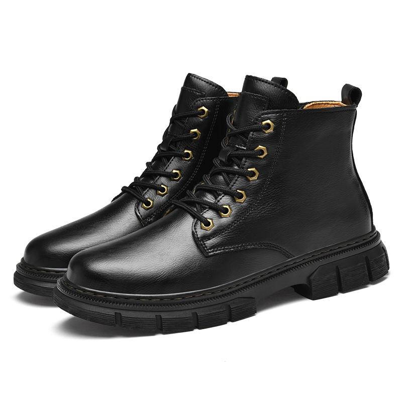 Snow Boots Men'S Warm Winter High-Top Martin Boots Versatile First-Layer Cowhide Velvet Leather Boots Large Size Martin Boots